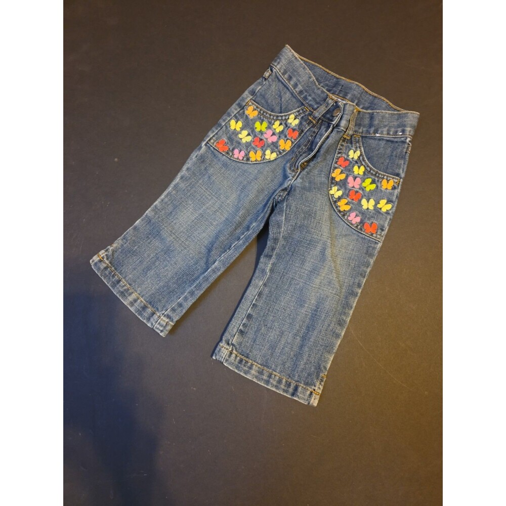 Gymboree Girls Jeans Embroidered Butterflies Size 4 Slim Denim Pockets